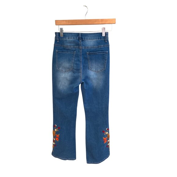 Telepatía Womens Denim Embroidered Cropped Flare Jeans W/ Sunflower & Floral Des - Picture 2 of 9
